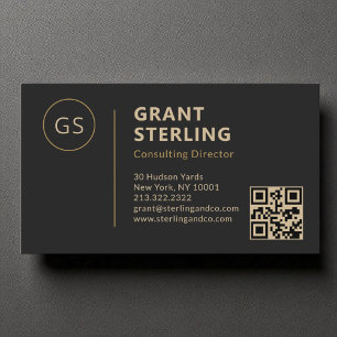Carte De Visite Code QR professionnel minimaliste Black Gold de lu
