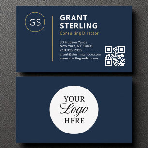 Carte De Visite Code QR professionnel minimaliste du logo bleu mar