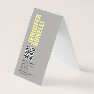 Carte De Visite Code QR professionnel minimaliste gris gras jaune