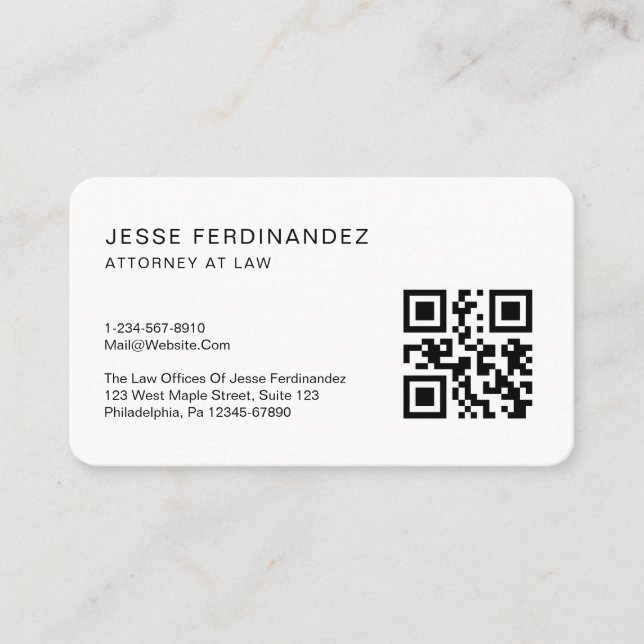 Carte De Visite Code QR professionnel minimaliste moderne blanc (Devant)