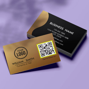 Carte De Visite Code QR professionnel minimaliste moderne Noir Or