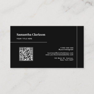 Carte De Visite Code QR Professionnel Minimaliste Noir Lignes Épur