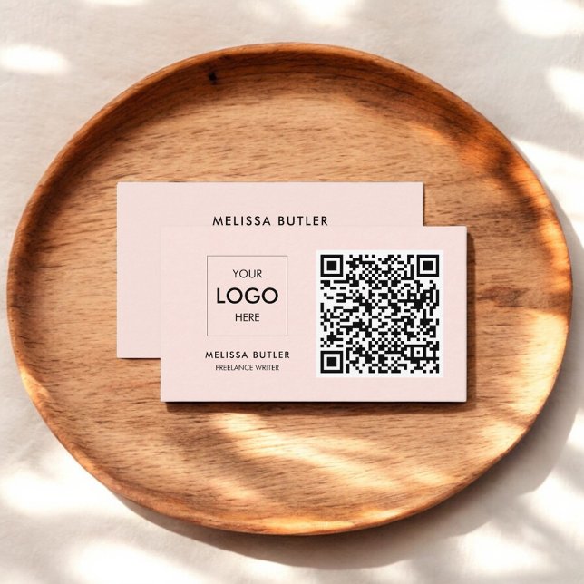 Carte De Visite Code QR professionnel minimaliste rose (Créateur téléchargé)