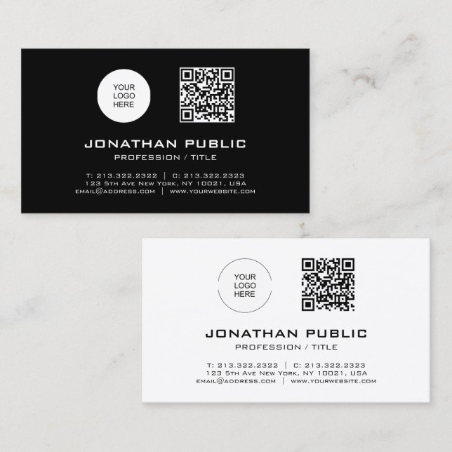 Carte De Visite Code QR Professionnel Modèle moderne Code barre (Devant / Derrière)