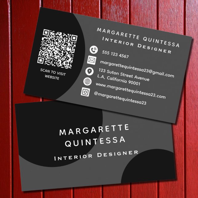Carte De Visite Code QR professionnel moderne noir et blanc Simple (Créateur téléchargé)