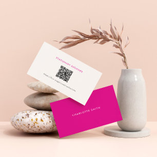 Carte De Visite Code QR Professionnel Moderne Rose Minimal Féminin