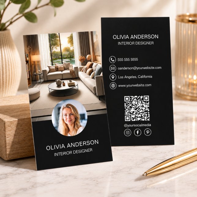 Carte De Visite Code QR professionnel noir moderne (Modern Black Professional QR Code Business Card)