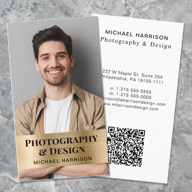Carte De Visite Code QR professionnel Photo Gold (Input your website address to create a scannable QR code)