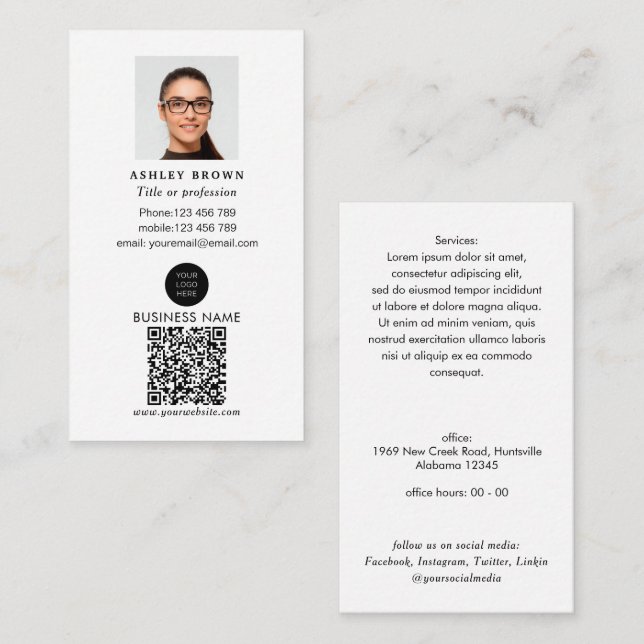 Carte De Visite Code QR professionnel Photo immobilière simple (Devant / Derrière)