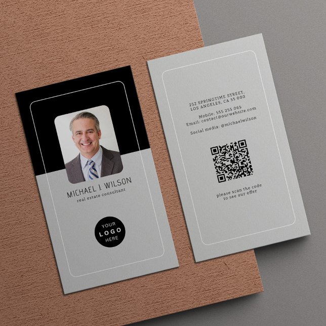 Carte De Visite Code QR professionnel photo logo personnalisé port (Créateur téléchargé)