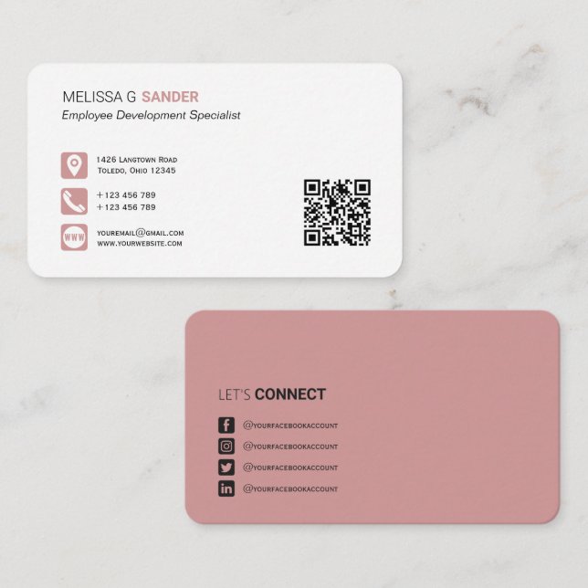 Carte De Visite Code QR professionnel réseaux sociaux Busin (Devant / Derrière)