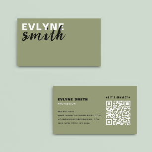 Carte De Visite Code QR professionnel Sage moderne Script vert