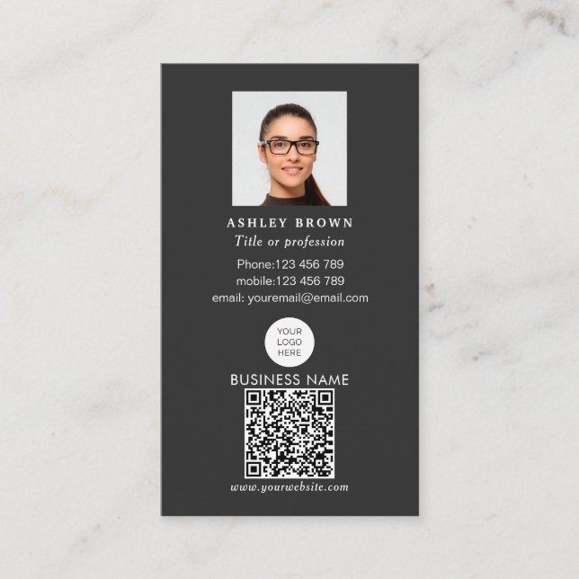 Carte De Visite Code QR professionnel Simple Logo moderne photo Bu (Devant)