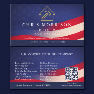 Carte De Visite Code QR Professionnel Toiture Patriotique