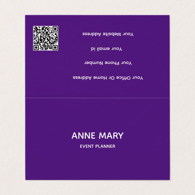 Carte De Visite Code QR professionnel violet blanc moderne couleur (Extérieur déplié)