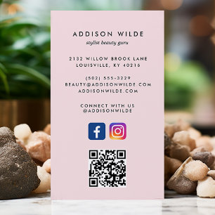 Carte De Visite Code QR Réseaux Sociaux Instagram Facebook Rose Pâ
