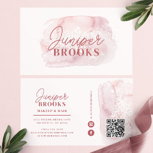 Carte De Visite Code QR Réseaux Sociaux Rose Mauve Paillettes