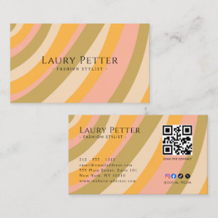 Carte De Visite Code QR Rétro Géométrique Coloré Professionnel