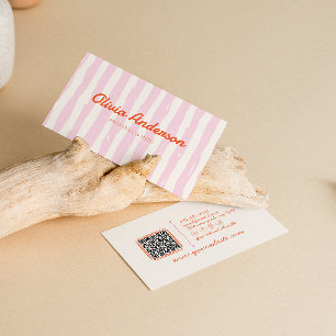 Carte De Visite Code QR rétro Main rose tirée Fille déchirée Boho