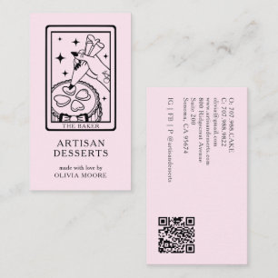 Carte De Visite Code QR Rose Artisan Boulanger Pâtissier Traiteur