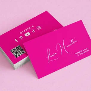 Carte De Visite Code QR rose chaud influenceuse beauté moderne 