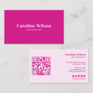 Carte De Visite Code QR rose chaud moderne Social Media Girl