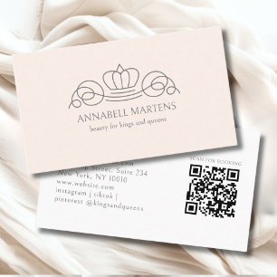 Carte De Visite Code QR Rose Pâle du Salon Couronne Élégante