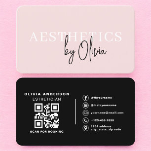 Carte De Visite Code QR Rose Pâle Esthéticienne Soins de la Peau 