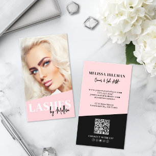Carte De Visite Code QR Rose Photo Cils Vertical