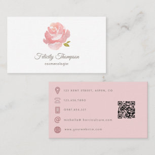 Carte De Visite Code QR Rose Rose Pâle Aquarelle Élégante