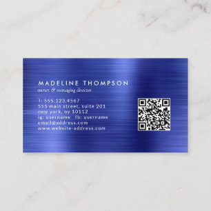 Carte De Visite Code QR Royal Bleu en métal brossé professionnel