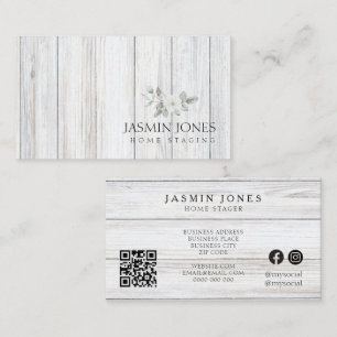 Carte De Visite Code QR rustique en bois blanc minimaliste moderne