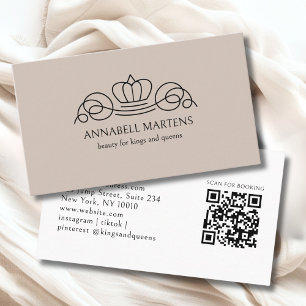Carte De Visite Code QR Salon Couronne Élégante Brun Clair