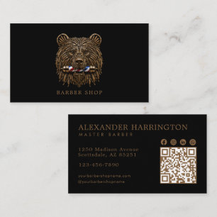 Carte De Visite Code Qr Salon De Coiffure Elegant Bronze Bear