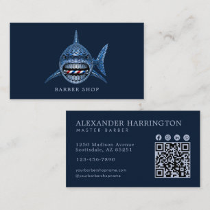Carte De Visite Code Qr Salon De Coiffure Elegant Steel Shark