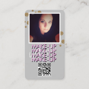 Carte De Visite Code QR Salon de Maquillage Paillettes Dorées Phot