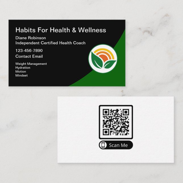 Carte De Visite Code QR scannable certifié pour entraîneur de sant (Devant / Derrière)