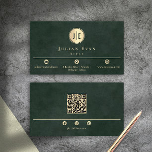 Carte De Visite Code Qr scannable moderne monogramme vert émeraude