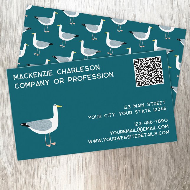 Carte De Visite Code QR Seagull (Seagull coastal nautical personalized text QR code custom business cards)