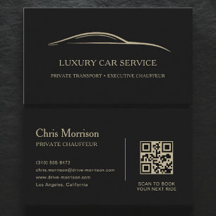 Carte De Visite Code QR Service de Voiture de Luxe Noir & Or
