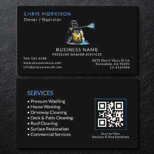 Carte De Visite Code QR Services de Laveur Haute Pression Noir