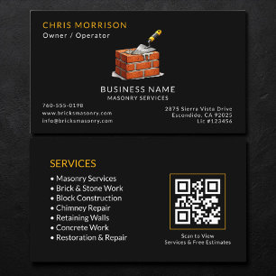 Carte De Visite Code QR Services de Maçonnerie Noire