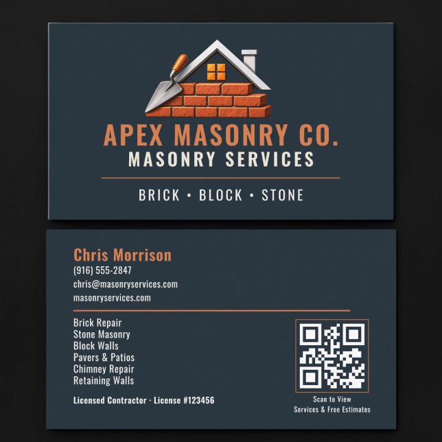 Carte De Visite Code QR Services Professionnels de Maçonnerie de B (Créateur téléchargé)