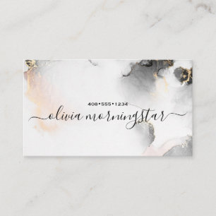 Carte De Visite Code QR Sig Noir Or Rose Pâle Aquarelle Agate