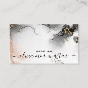 Carte De Visite Code QR Signature Gold Noir Aquarelle Abstraite