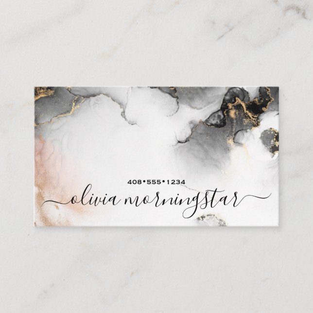 Carte De Visite Code QR Signature Gold Noir Aquarelle Abstraite (Devant)