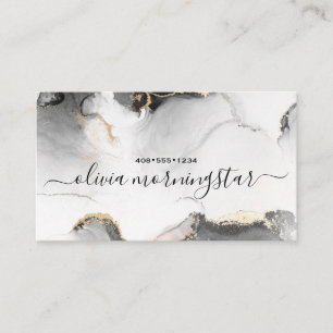 Carte De Visite Code QR Signature Marbre Aquarelle Noir Or 