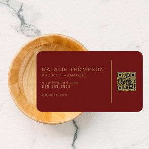 Carte De Visite Code QR Simple élégant Classy foncé rouge et or