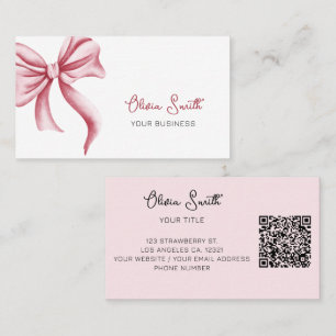 Carte De Visite Code QR Simple Élégant Typographie Ruban Rose