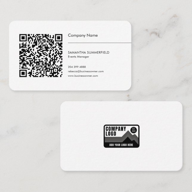 Carte De Visite Code QR simple et logo de l'entreprise (Devant / Derrière)